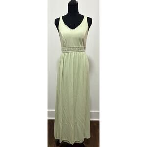 LC Lauren Conrad Sage Green Maxi Dress Size S Sleeveless V Neck Crochet Waist